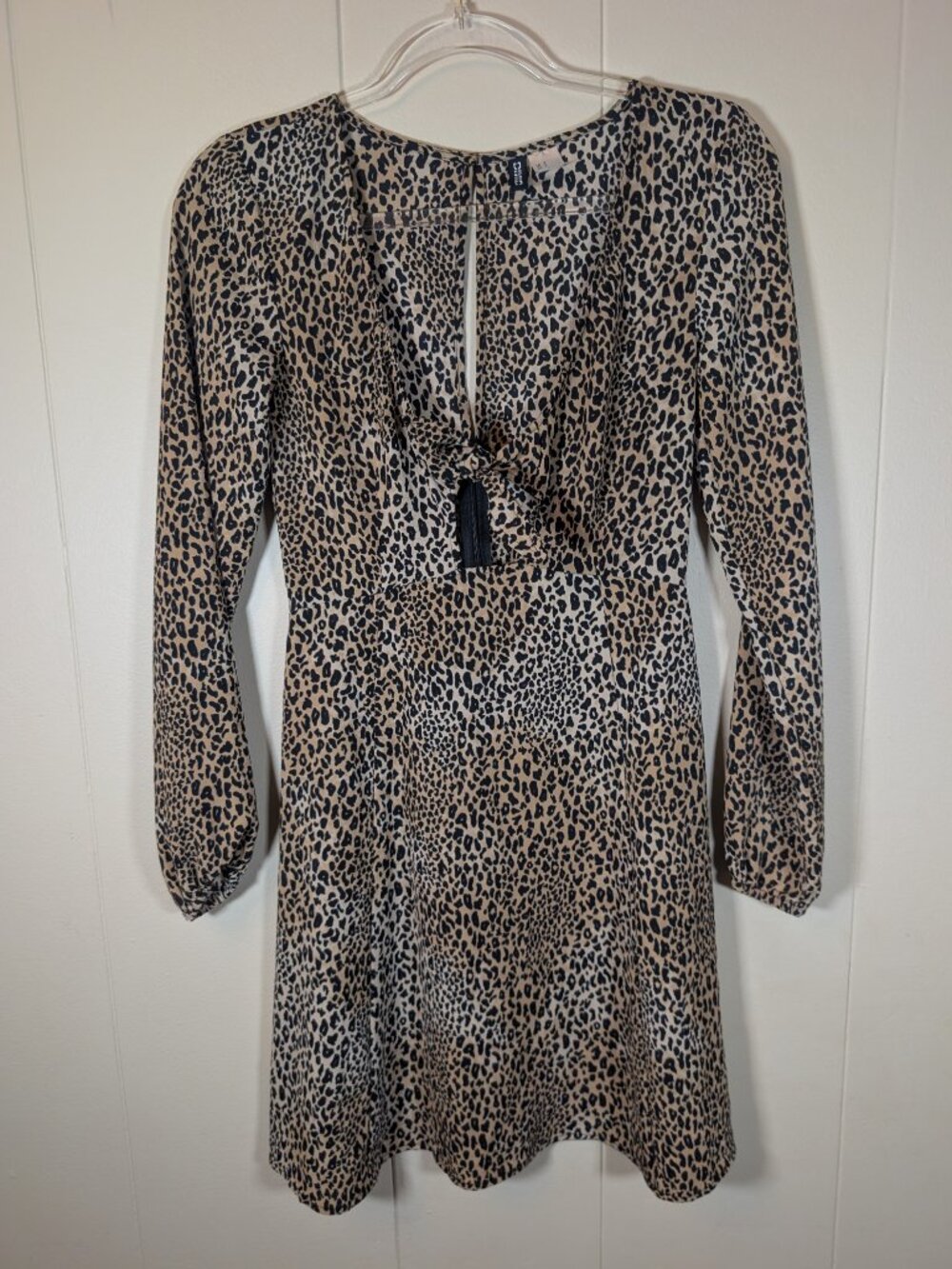 LEOPARD Print Mini Dress H&M Divided 2 XS Tie Front Long Sleeve Skater Y2K